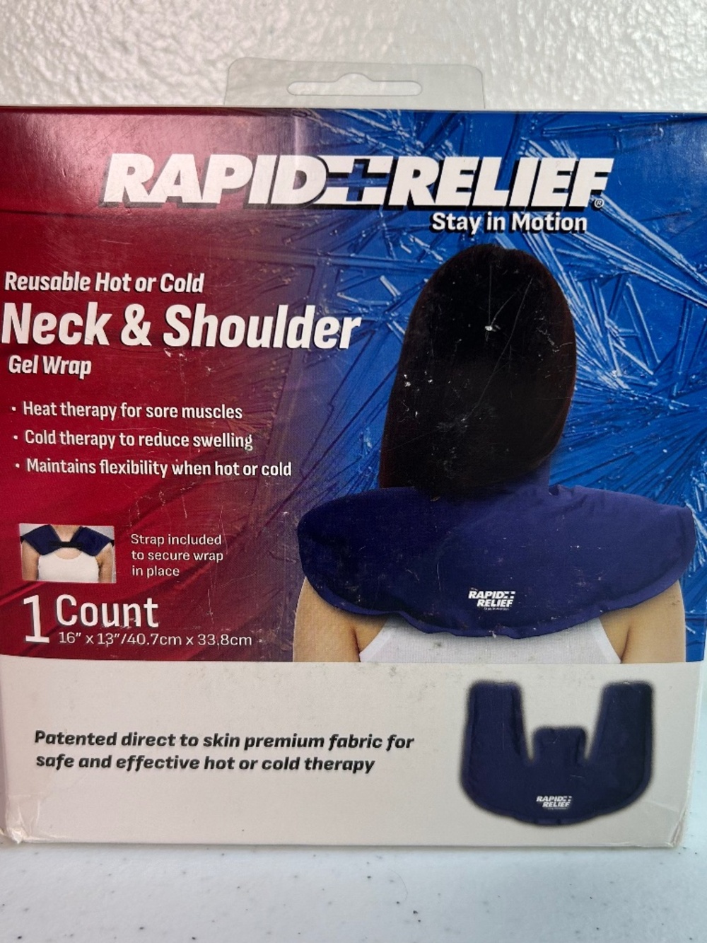 Rapid Relief Reusable Neck & Shoulder Gel Wrap - Hot/Cold Therapy with Strap - Picture 10 of 13
